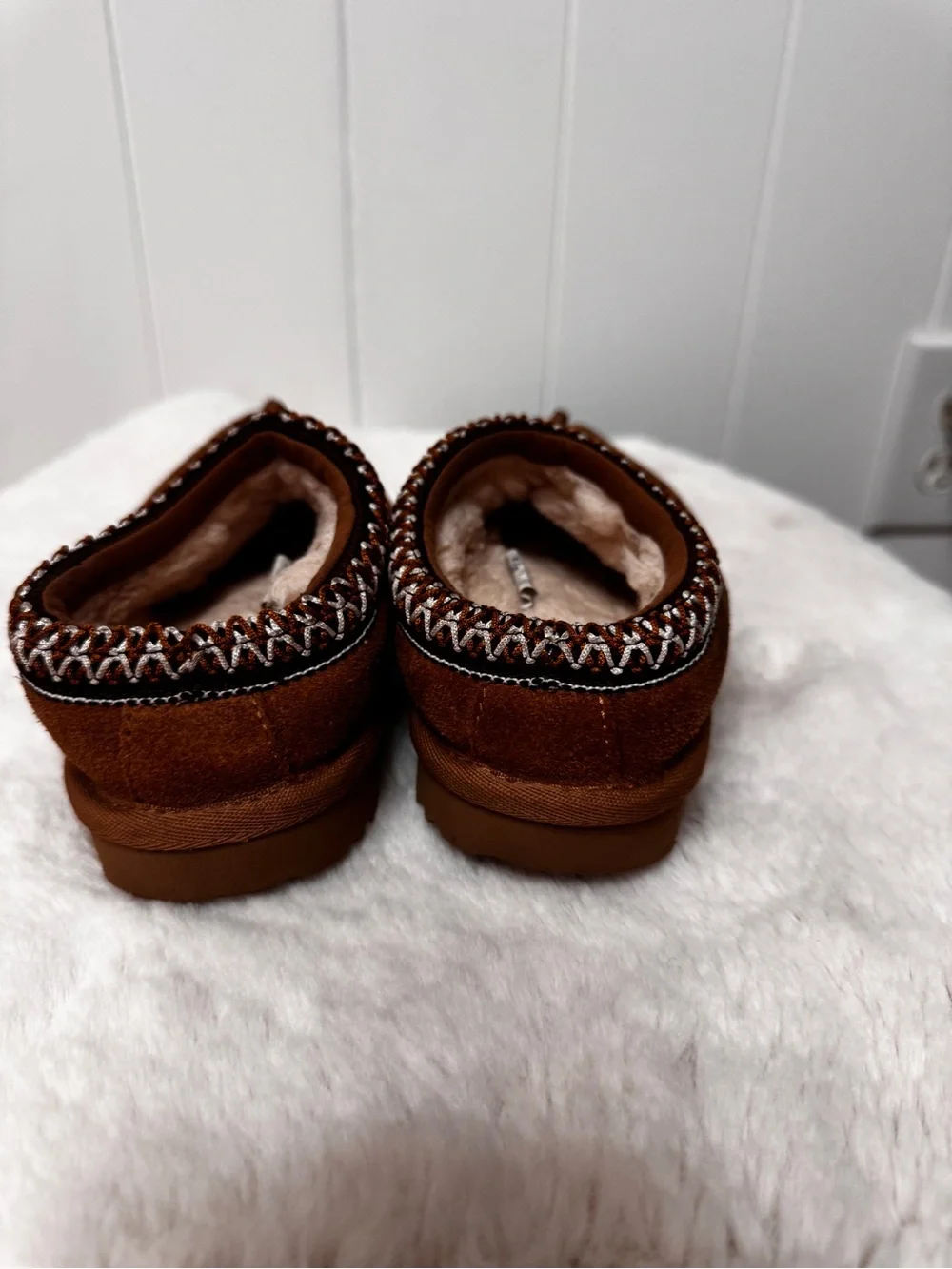 UGG Kids Brown Suede Shearling Slip-On Slippers
